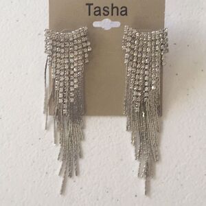 Tasha Silver Drop Clear Hematite Earrings (G1)